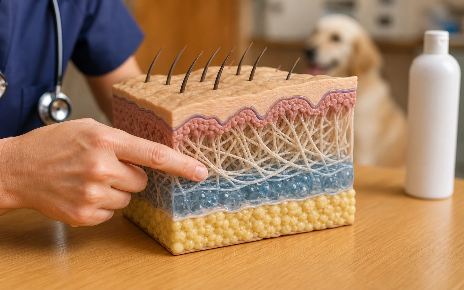 A veterinary model illustrating the internal layered structure of skin