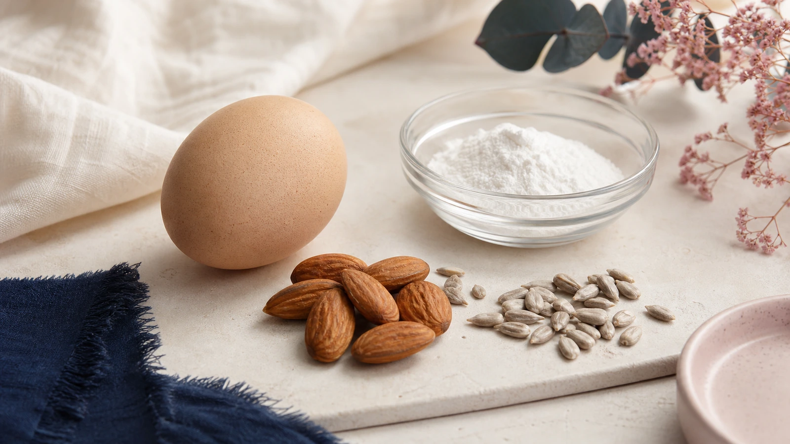 Egg, almonds, seeds, and biotin ingredient powder